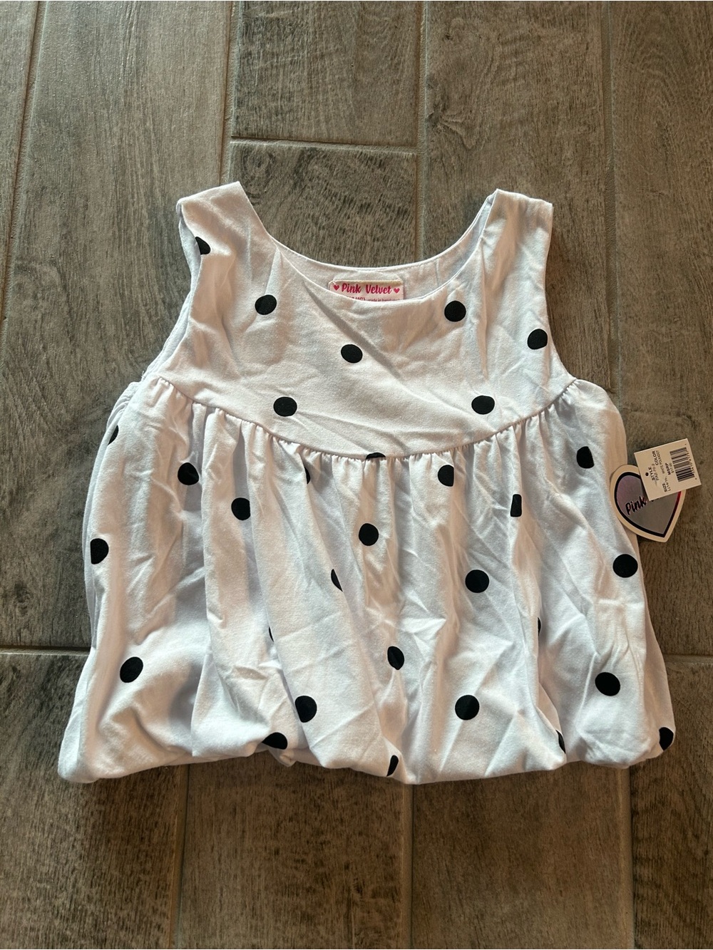Pink Velvet White Tank Top with Black Polka Dots for Kids girls. Brand New!
